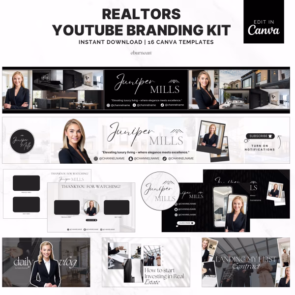 DIY Real Estate YouTube Banner Template, YouTube Branding for Realtor, Canva YouTube Banner Template, Real Estate YouTube Brand Kit, DIY Real Estate YouTube Branding Kit, Youtube Branding Kit for Realtors, Real Estate YouTube Brand Kit, Youtube Real Estate Canva Templates