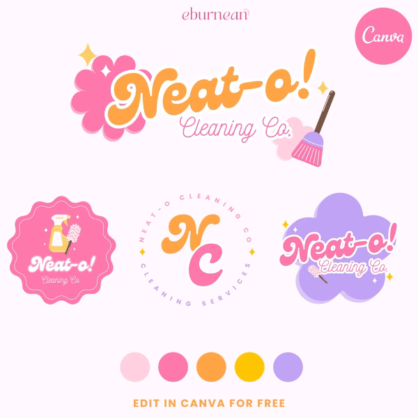 retro logo, colorful logo, boho logo design, groovy logo, retro business logo, custom retro logo, hand drawn logo, bright logo design, cleaning logo, house cleaning logo, cleaning business logo, maid service logo, premade cleaning logo, cleaning logo template, professional cleaning logo, customizable cleaning logo