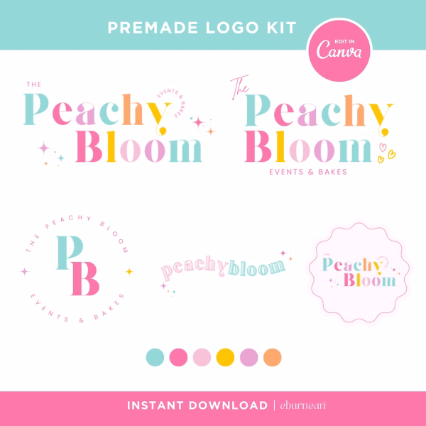 Editable Logo Design Canva, Small Business Logo Template, Bright Pastel Colorful Logo, Retro Rainbow Logo, DIY Fun Logo, Rainbow Logo
