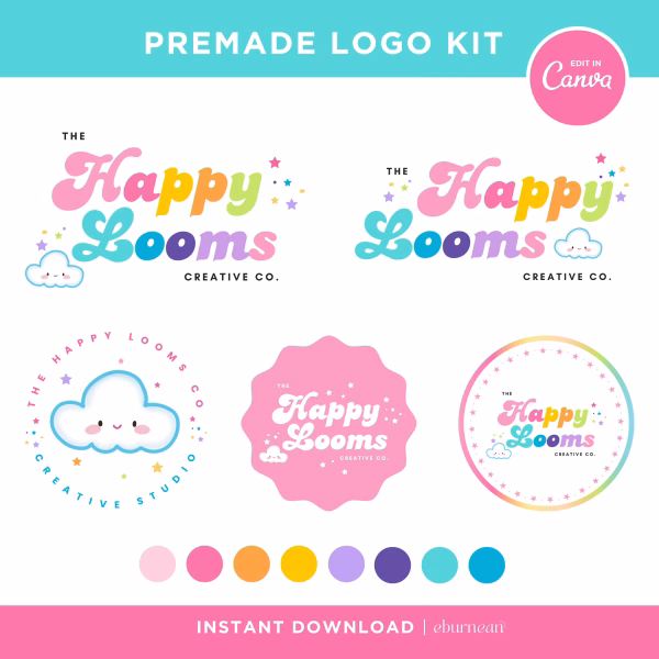 Editable Logo Design Canva, Small Business Logo Template, Bright Pastel Colorful Logo, Retro Rainbow Logo, DIY Fun Logo, Colorful Logo Design Canva, Girly Cute Rainbow Logo, Editable Logo For Small Business, DIY Colorful Fun Playful Logo For Small Business